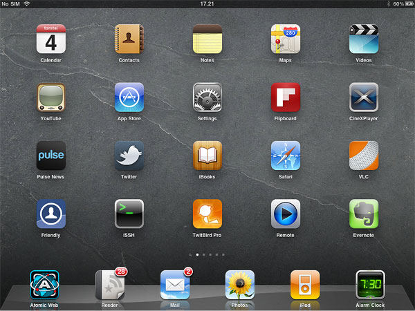 iPadin aloitusnäkymä